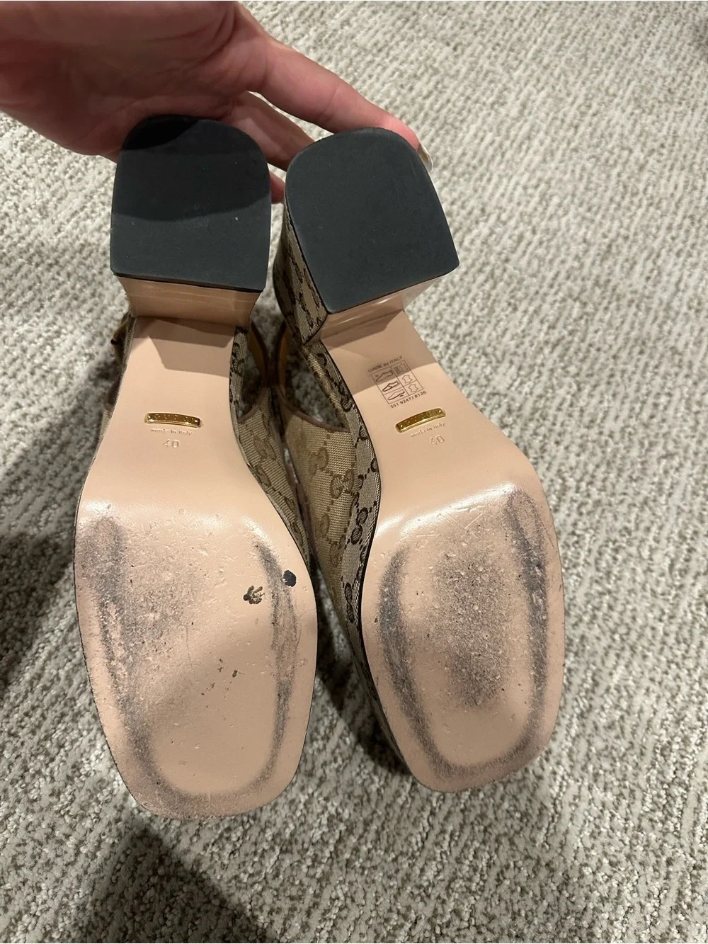 Gucci Brown GG Canvas Horsebit Slingback Platform Heels